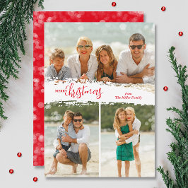 Merry Christmas 3 Photo Collage Holiday Card Feestdagenkaart