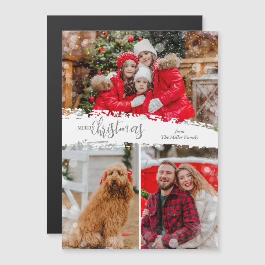 Merry Christmas 3 Photo Magnetic Holiday Card (Voorkant / Achterkant)