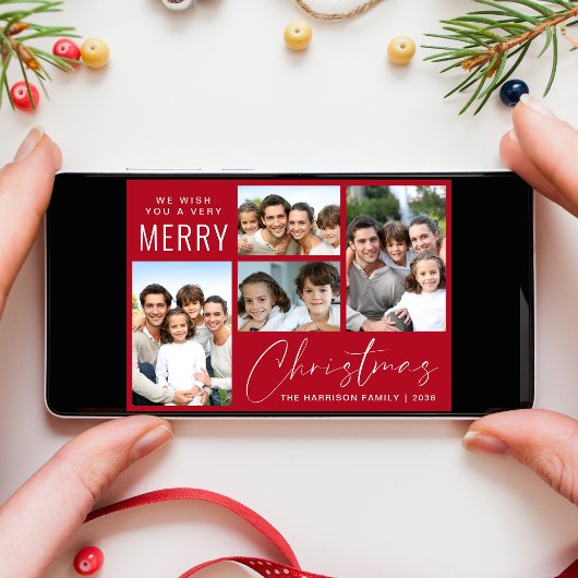 Merry Christmas 4 Fotoscript Rood Feestdagenkaart