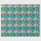 Merry Christmas 4 Photo Collage Family Name Teal Cadeaupapier (Vlak)