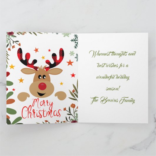 Merry Christmas 4 Photo Collage Green Holiday Card Kaart (Binnen)