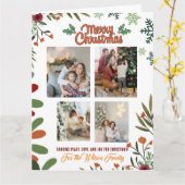 Merry Christmas 4 Photo Collage Green Holiday Card Kaart (Gele Bloem)
