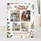 Merry Christmas 4 Photo Collage Green Holiday Card Kaart (Voorkant)