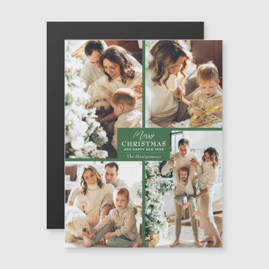 Merry Christmas 4 Photo Collage Magnetic Card (Voorkant / Achterkant)