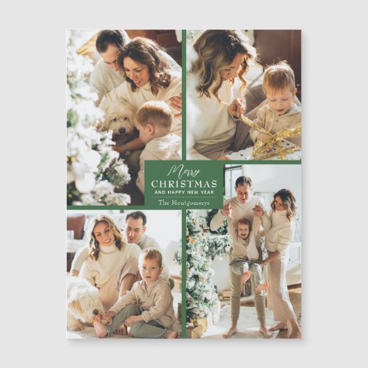 Merry Christmas 4 Photo Collage Magnetic Card (Voorkant)