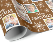 Merry Christmas 4 Photos Snowflake Christmas Brown Cadeaupapier (Rol Hoek)