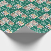 Merry Christmas 4 Photos Snowflake Christmas Green Cadeaupapier (Hoek)