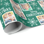 Merry Christmas 4 Photos Snowflake Christmas Green Cadeaupapier (Rol Hoek)