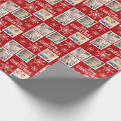 Merry Christmas 4 Photos Snowflake Christmas Red Cadeaupapier (Hoek)