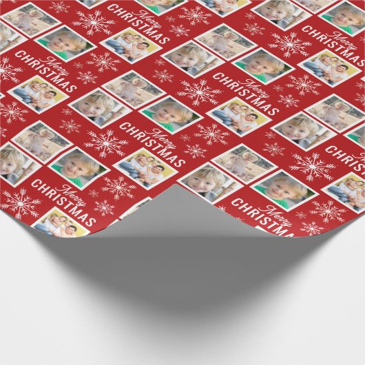 Merry Christmas 4 Photos Snowflake Christmas Red Cadeaupapier (Hoek)