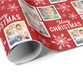 Merry Christmas 4 Photos Snowflake Christmas Red Cadeaupapier (Rol Hoek)