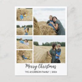 Merry Christmas 6-Fotogrid met Familienaam Feestdagenkaart