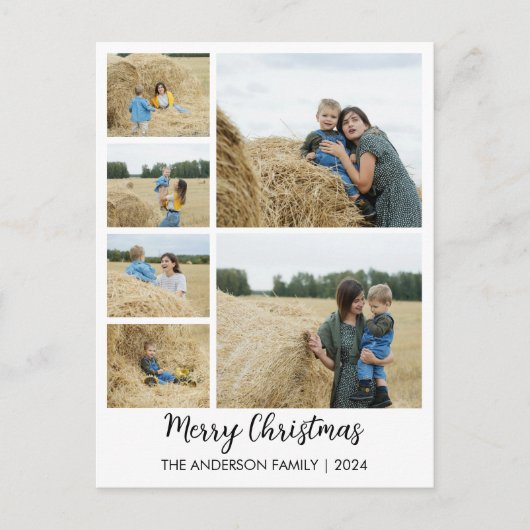 Merry Christmas 6-Fotogrid met Familienaam Feestdagenkaart (Voorkant)