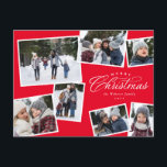 Merry Christmas 7 foto collage elegant rood Feestdagenkaart<br><div class="desc">Dit briefkaart met zeven foto's is voorzien van een elegante kerststijl en ruimte voor aangepaste tekst. De collage van foto's maakt het een perfecte familie kerstkaart voor het delen van de hoogtepunten van het jaar of het beste van een familie fotosessie. De klassieke rode en witte kleuren zijn feestelijk en...</div>