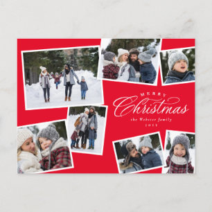 Merry Christmas 7 foto collage elegant rood Feestdagenkaart