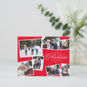 Merry Christmas 7 foto collage elegant rood Feestdagenkaart (Staand voorkant)