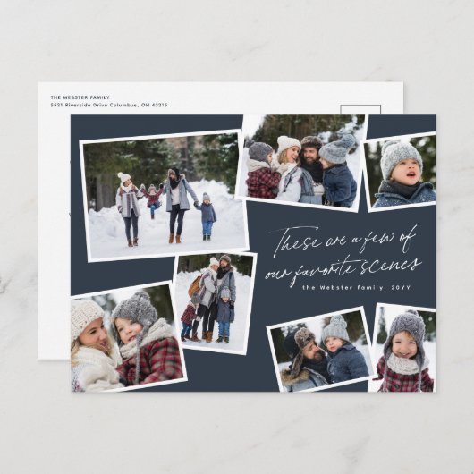 Merry Christmas 7 foto collage elegant rood Feestdagenkaart (Voorkant / Achterkant)