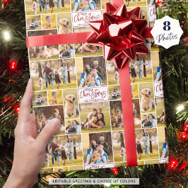 Merry Christmas 8 Photo Collage Rood Gepersonalise Cadeaupapier