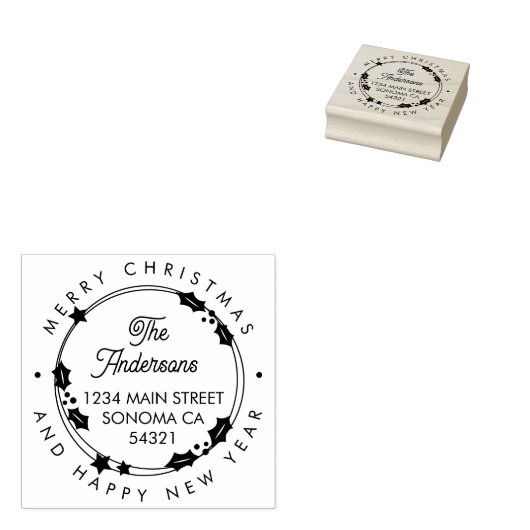 Merry Christmas Aangepast Script Adres Krans Rubberstempel (Gestempeld)