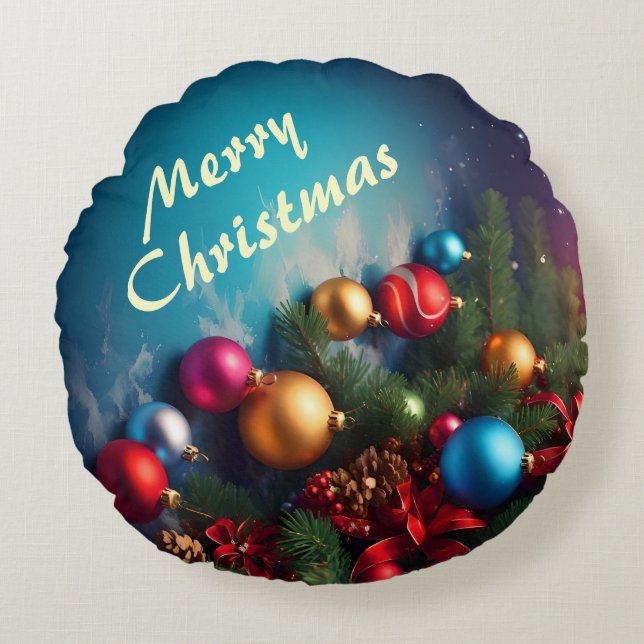Merry Christmas Aangepaste gepersonaliseerde tekst Rond Kussen (Voorkant)