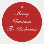 Merry Christmas Aangepaste Tekst Rode Chic Ronde Sticker (Voorkant)