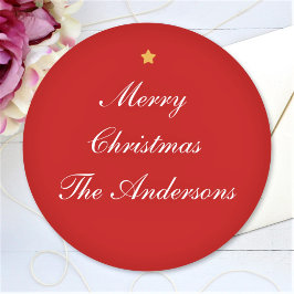 Merry Christmas Aangepaste Tekst Rode Chic Ronde Sticker