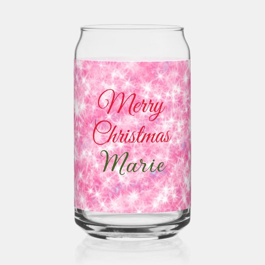 Merry Christmas add naam rode sprankeling glitter  Blikvorm Glas (Voorkant)
