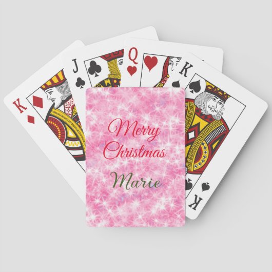 Merry Christmas add naam rode sprankeling glitter  Pokerkaarten (Achterkant)