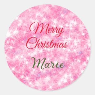 Merry Christmas add naam rode sprankeling glitter Ronde Sticker