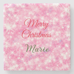 Merry Christmas add naam rode sprankeling glitter  Stenen Onderzetter