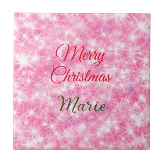 Merry Christmas add naam rode sprankeling glitter  Tegeltje (Voorkant)