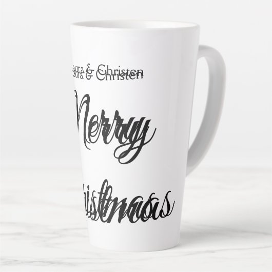Merry Christmas add name text custom family gift Latte Mok (Rechterhoek)