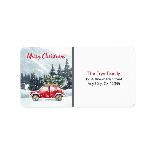Merry Christmas Address Label | Red Holiday Car (Voorkant)