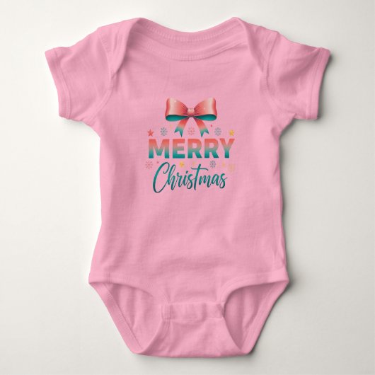 Merry Christmas Adorable Baby Festive Bow Bodysuit (Voorkant)