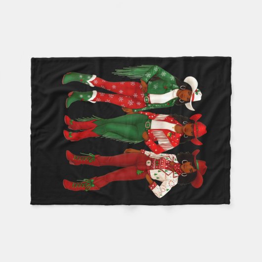 Merry Christmas African American Afro Cowgirl West Fleece Deken (Voorkant (Horizontaal))