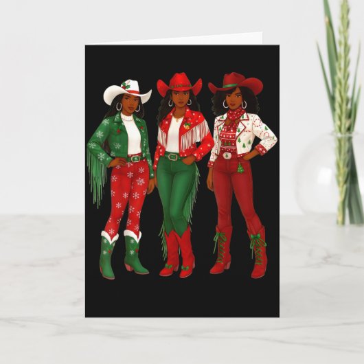 Merry Christmas African American Afro Cowgirl West Kaart (Voorkant)