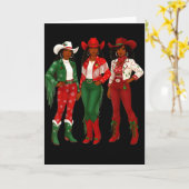 Merry Christmas African American Afro Cowgirl West Kaart (Gele Bloem)