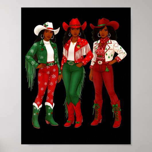 Merry Christmas African American Afro Cowgirl West Poster (Voorkant)