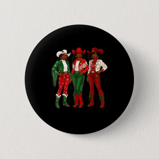 Merry Christmas African American Afro Cowgirl West Ronde Button 5,7 Cm (Voorkant)