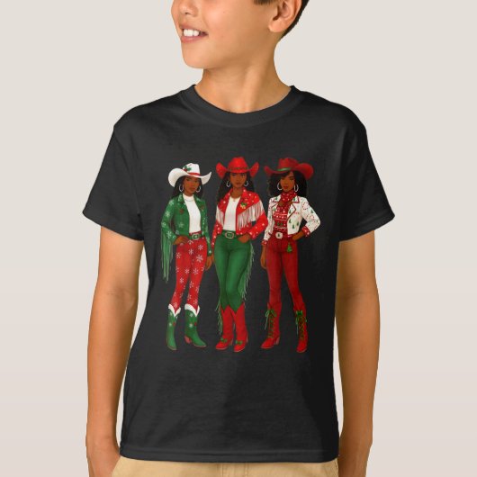 Merry Christmas African American Afro Cowgirl West T-shirt (Voorkant)
