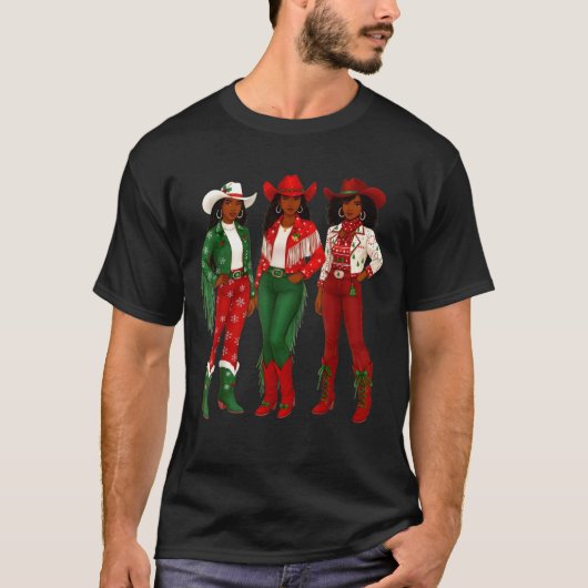Merry Christmas African American Afro Cowgirl West T-shirt (Voorkant)