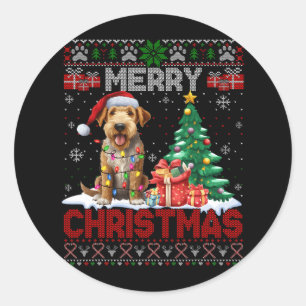Merry Christmas Airedale Terrier Hondenliefhebber Ronde Sticker