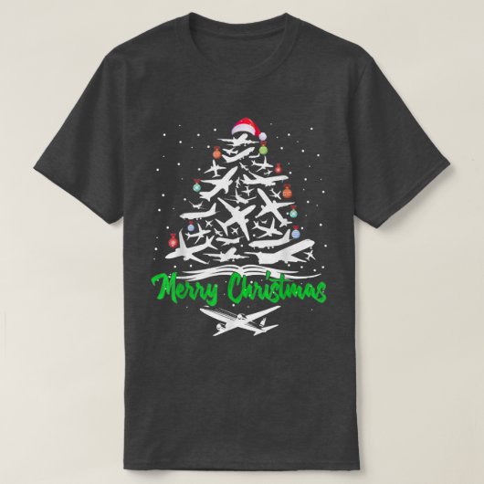 Merry Christmas Airplane Christmas Tree Plane Xma T-shirt (Design voorkant)