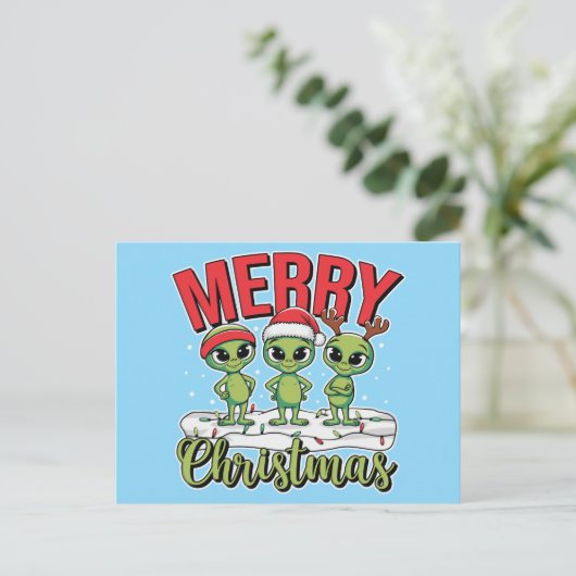 Merry Christmas Aliens Feestdagenkaart (Staand voorkant)