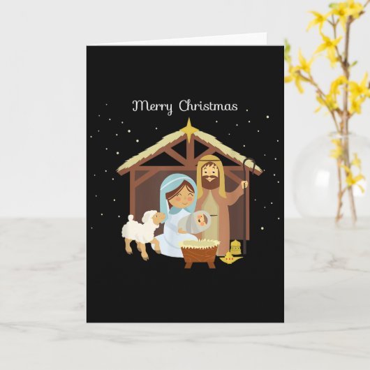 Merry Christmas &amp; Nativity Scene Christian Fai Kaart (Gele Bloem)