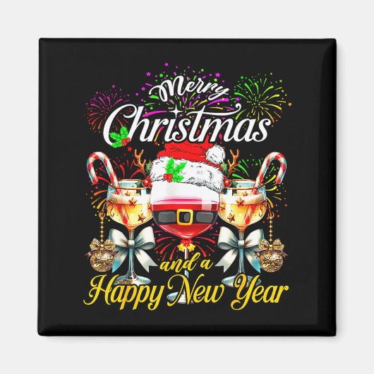 Merry Christmas And A Happy New Year Firework Wine Magneet (Voorkant)