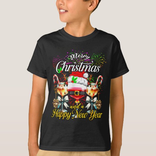 Merry Christmas And A Happy New Year Firework Wine T-shirt (Voorkant)