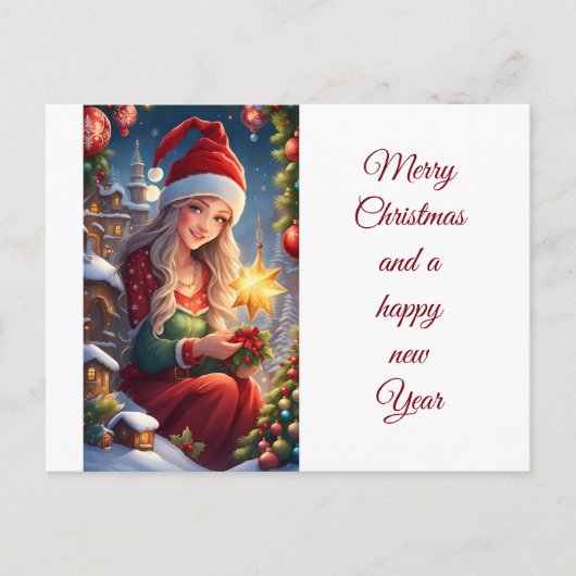 Merry  Christmas  and a  happy  new  Year Girl Briefkaart (Voorkant)