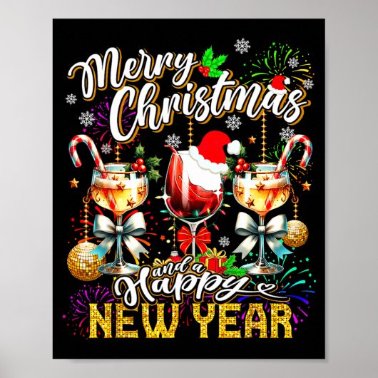 Merry Christmas And A Happy New Year Wine Gles Fir Poster (Voorkant)