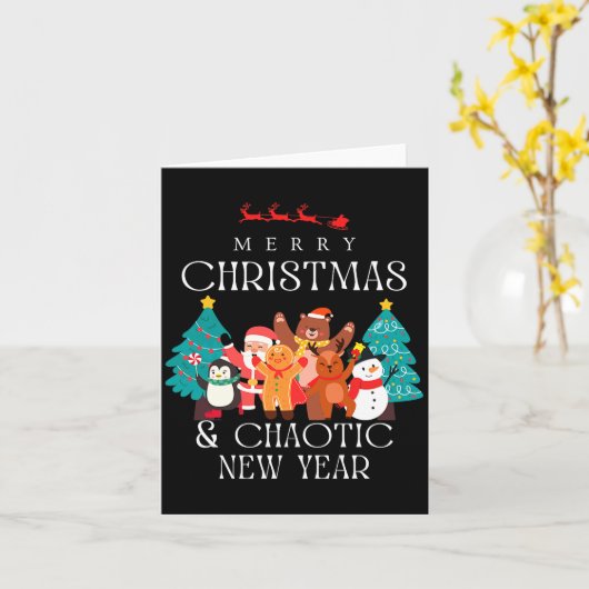 Merry Christmas And Chaotic New Year Funny Sarcast Kaart (Gele Bloem)